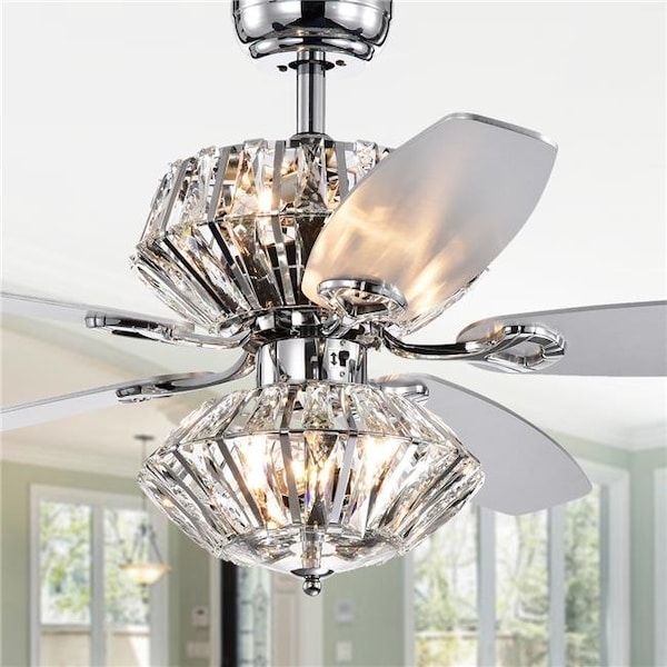 Warehouse Of Tiffany CFL-8366REMO-CHD 52 in. Makore Dual Lamp Lighted Ceiling Fan with Crystal Shades; Chrome CFL-8366REMO/CHD - main